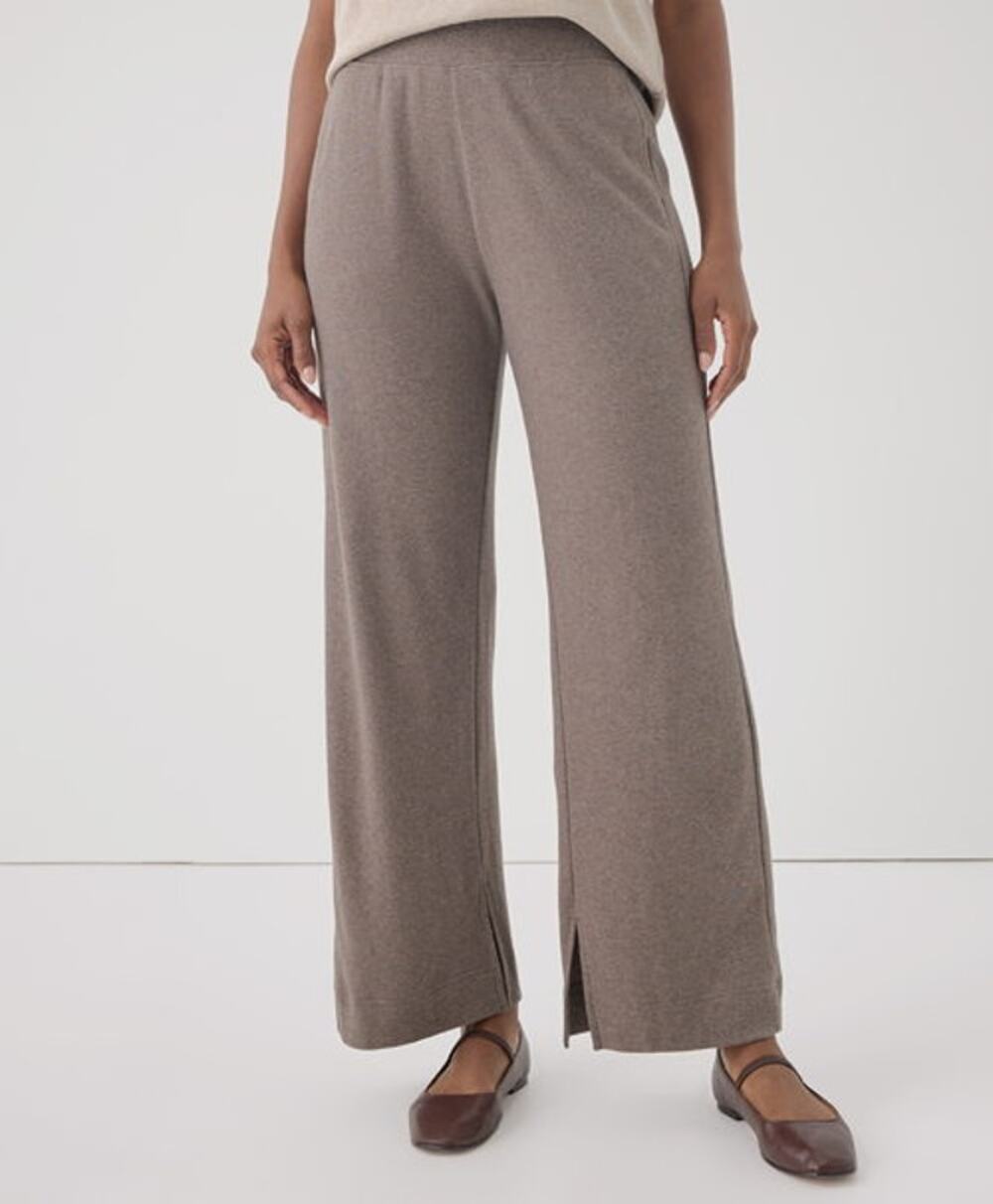 Pact Airplane Wide Leg Pant Large Deep Taupe Heather Brown Organic Cotton